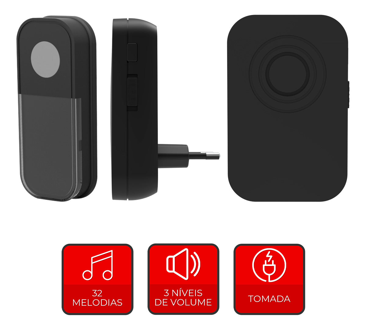 Campainha Digital Sem Fio Tomada Bivolt IP20 Preto Avant