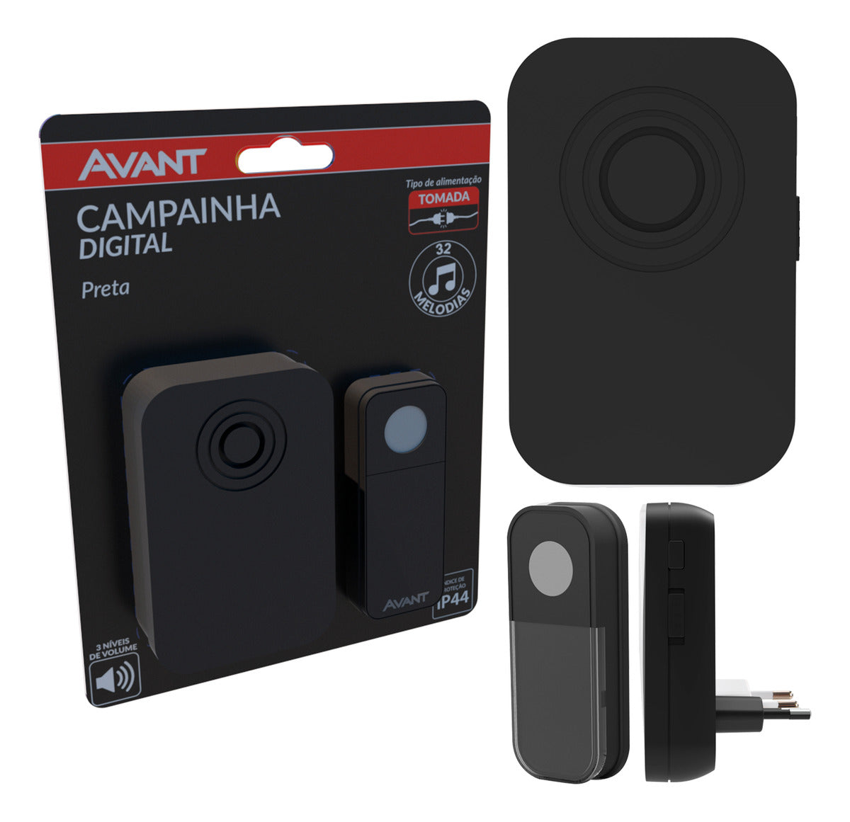 Campainha Digital Sem Fio Tomada Bivolt IP20 Preto Avant