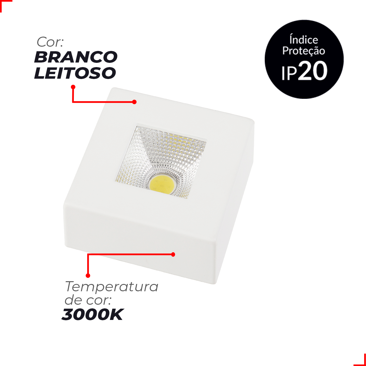 Spot Led Authentic Quadrado 5w 2700k Branco Quente IP20 BIvolt Branco Avant