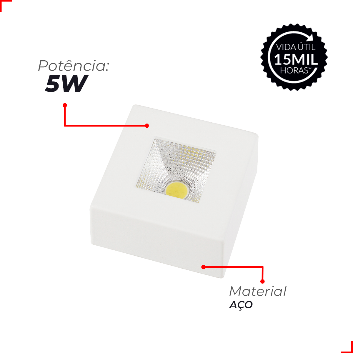Spot Led Authentic Quadrado 5w 6500k Branco Frio IP20 BIvolt Branco Avant