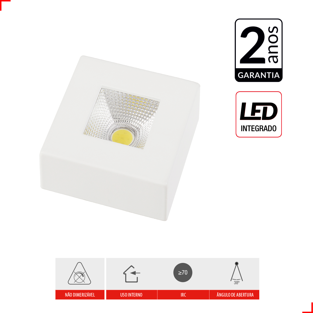 Spot Led Authentic Quadrado 5w 6500k Branco Frio IP20 BIvolt Branco Avant