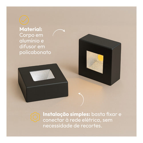 Spot Led Authentic Quadrado 5w 2700k Branco Quente IP20 BIvolt Preto Avant