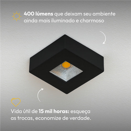 Spot Led Authentic Quadrado 5w 2700k Branco Quente IP20 BIvolt Preto Avant