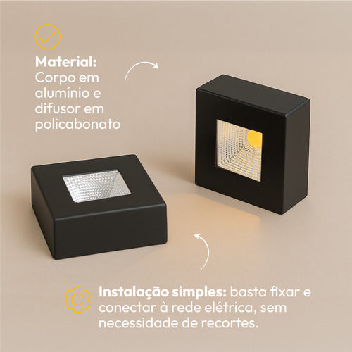 Spot Led Authentic Quadrado 5w 4000k Branco Neutro IP20 BIvolt Preto Avant