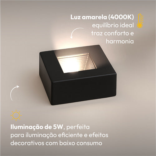 Spot Led Authentic Quadrado 5w 4000k Branco Neutro IP20 BIvolt Preto Avant