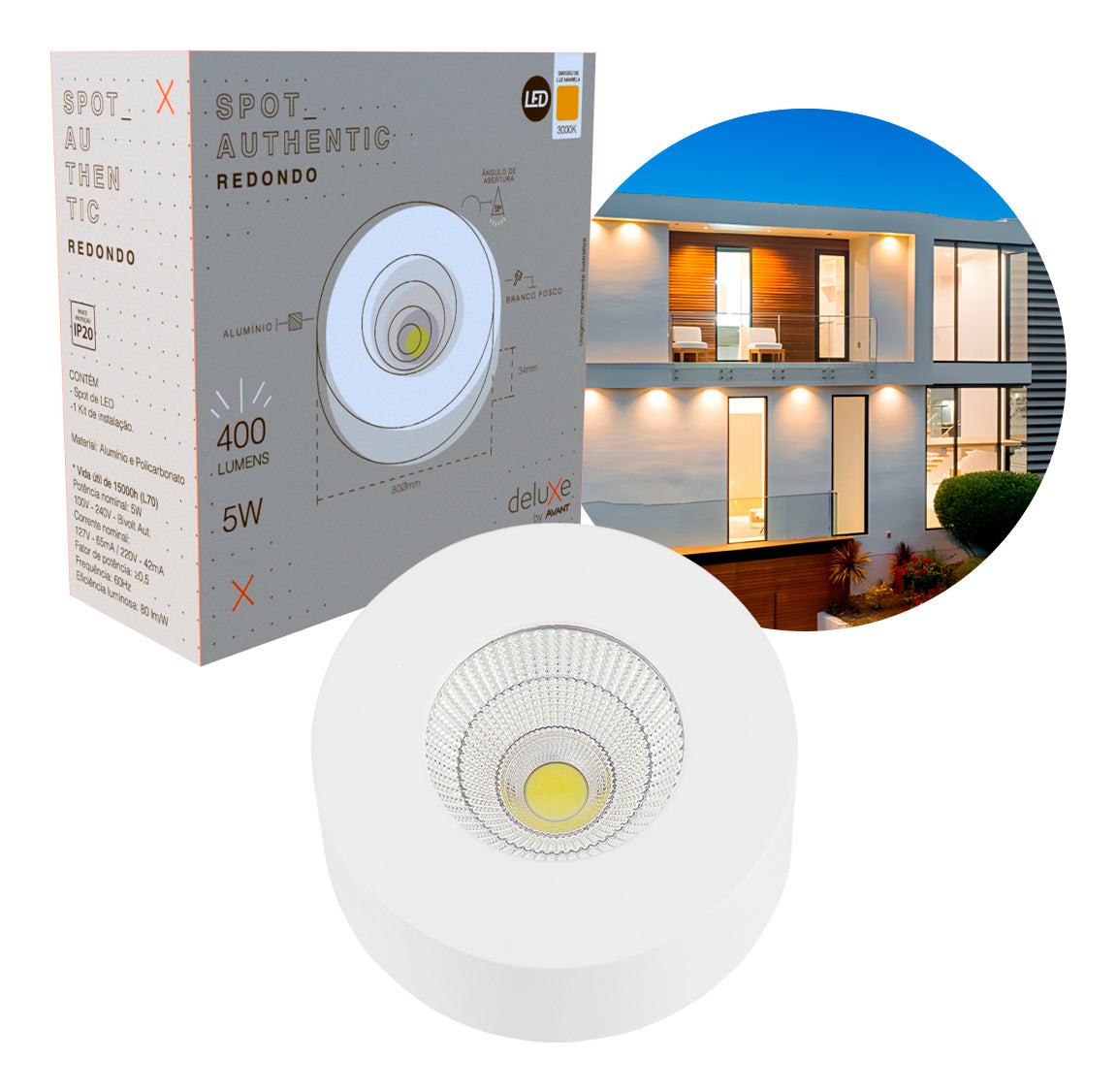 Spot Led Authentic Redondo 5w 2700k Branco Quente IP20 BIvolt Branco Avant