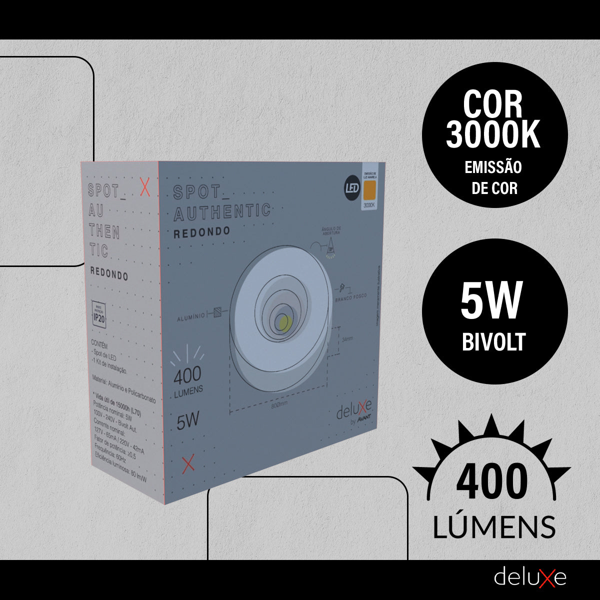 Spot Led Authentic Redondo 5w 2700k Branco Quente IP20 BIvolt Branco Avant