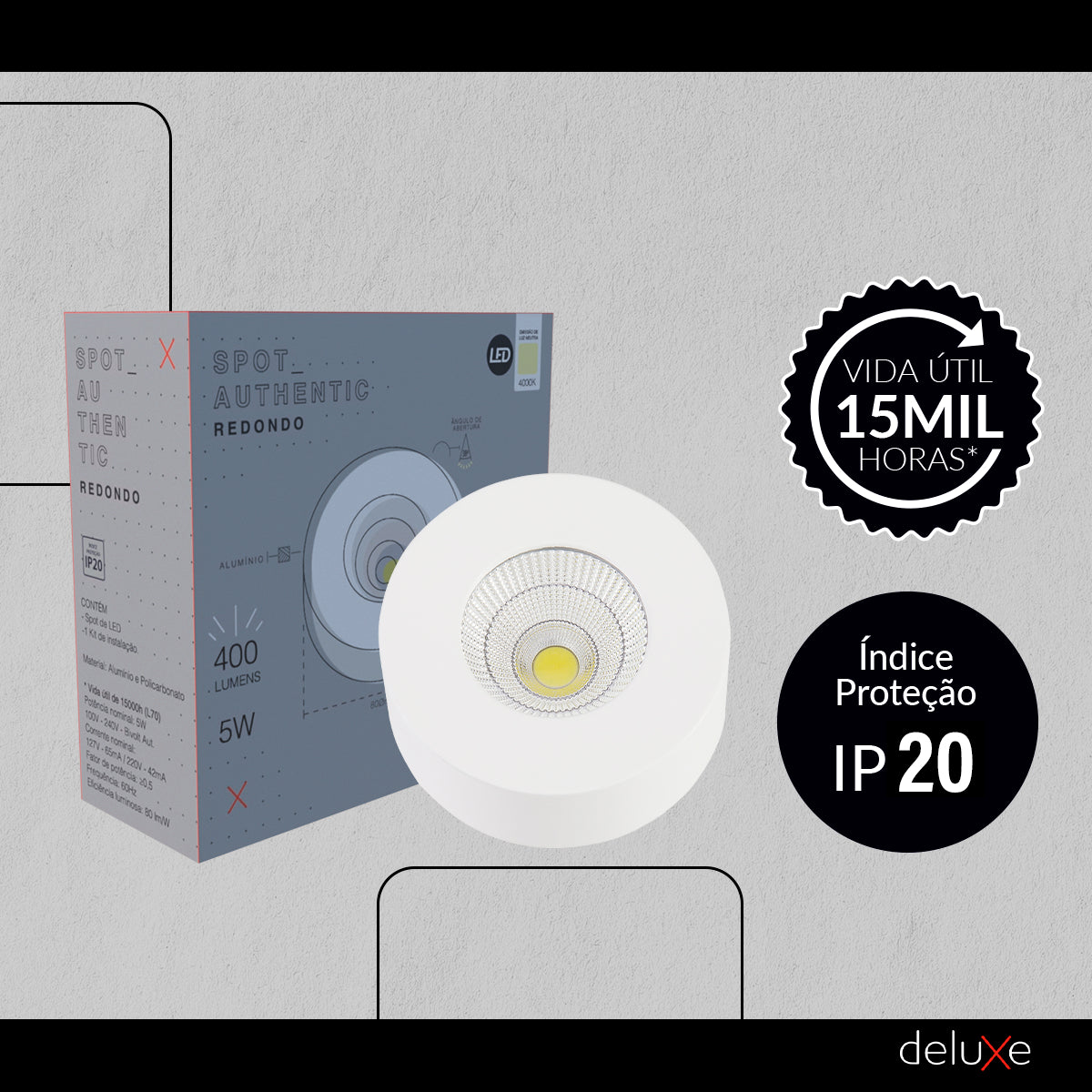 Spot Led Authentic Redondo 5w 4000k Branco Neutro IP20 BIvolt Branco Avant