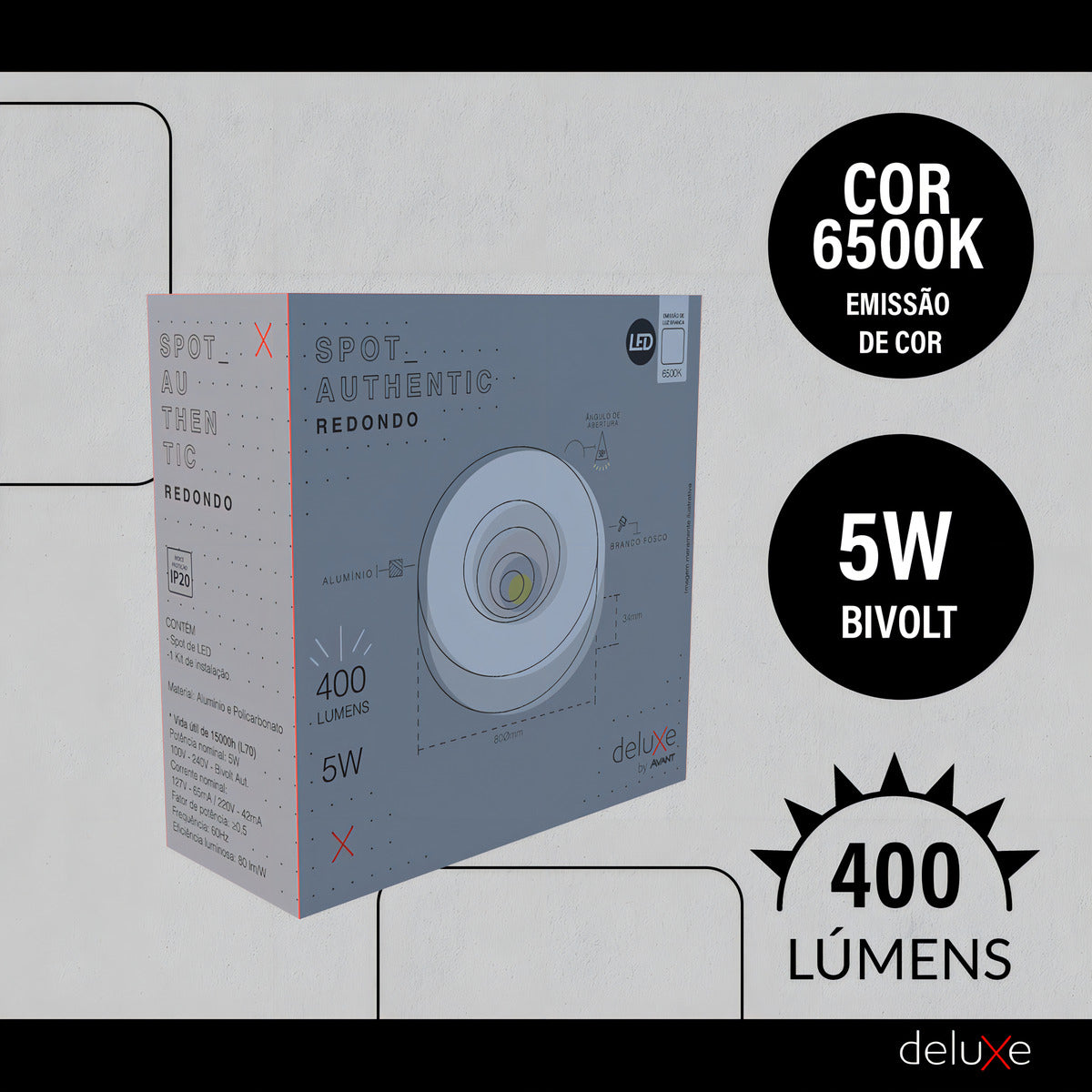 Spot Led Authentic Redondo 5w 4000k Branco Neutro IP20 BIvolt Branco Avant