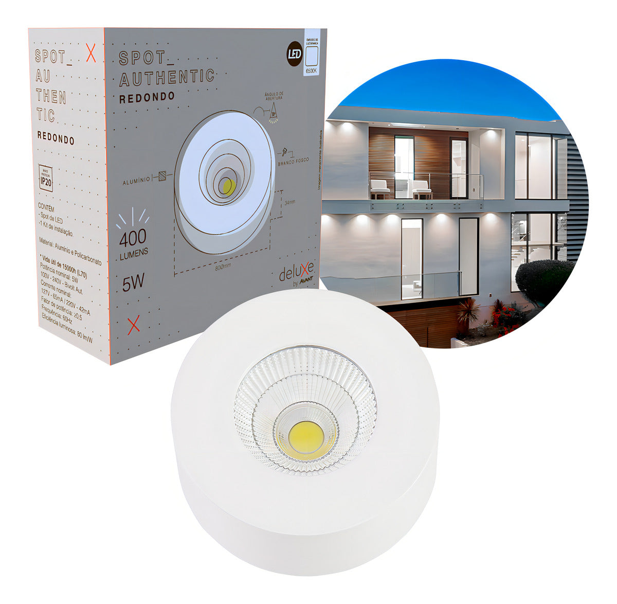 Spot Led Authentic Redondo 5w 4000k Branco Neutro IP20 BIvolt Branco Avant
