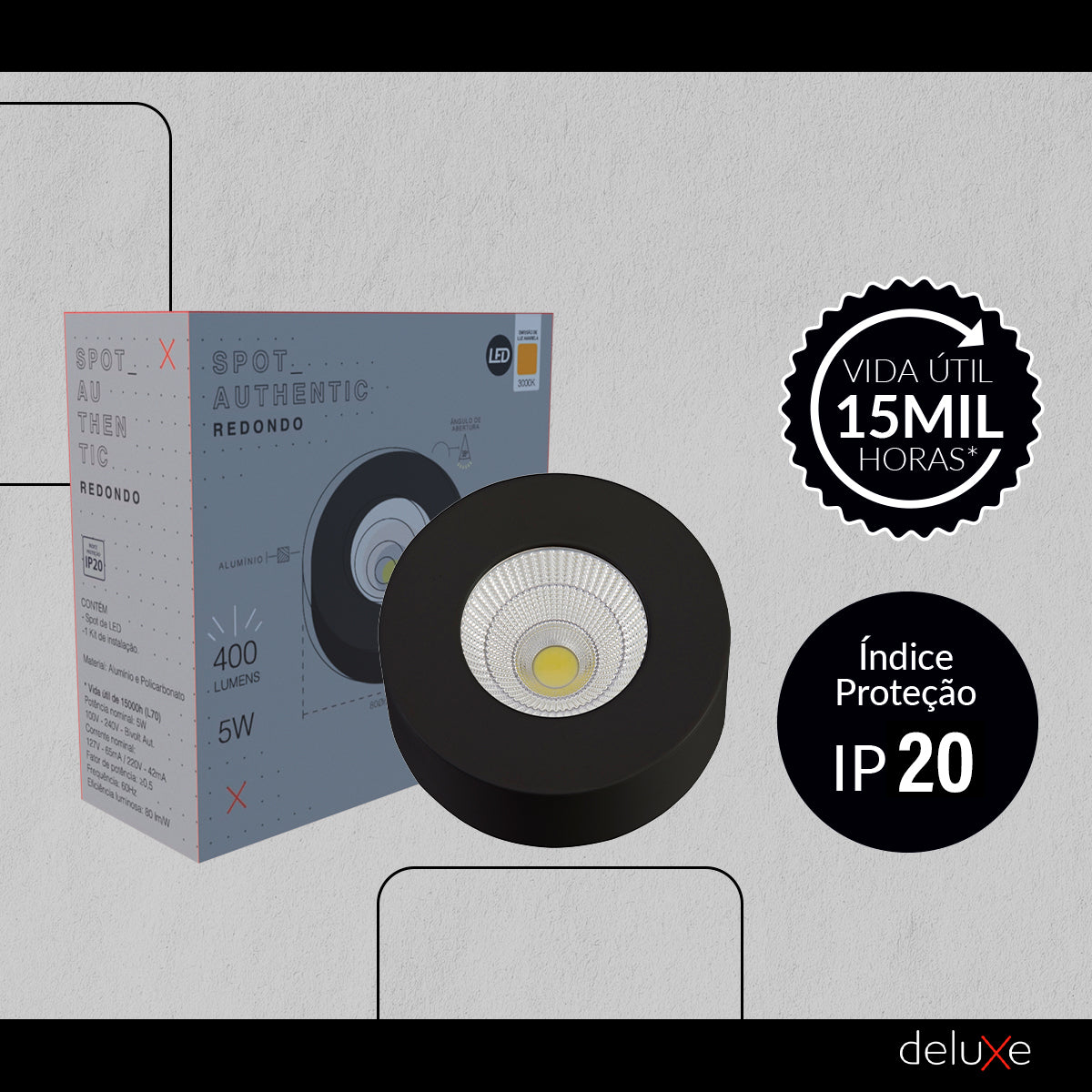Spot Led Authentic Redondo 5w 2700k Branco Quente IP20 BIvolt Preto Avant