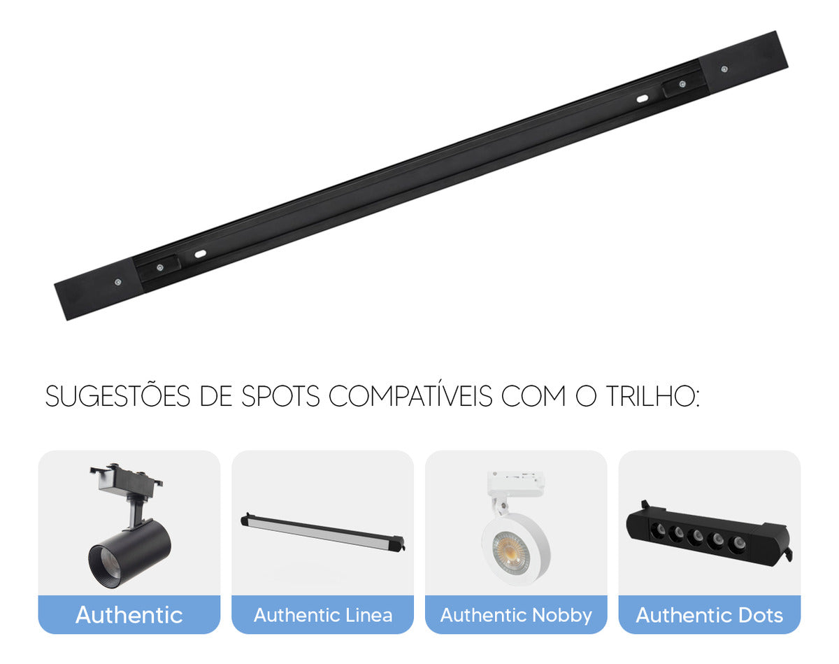 Trilho Eletrificado Authentic 2 Metros IP20 Bivolt Preto Avant