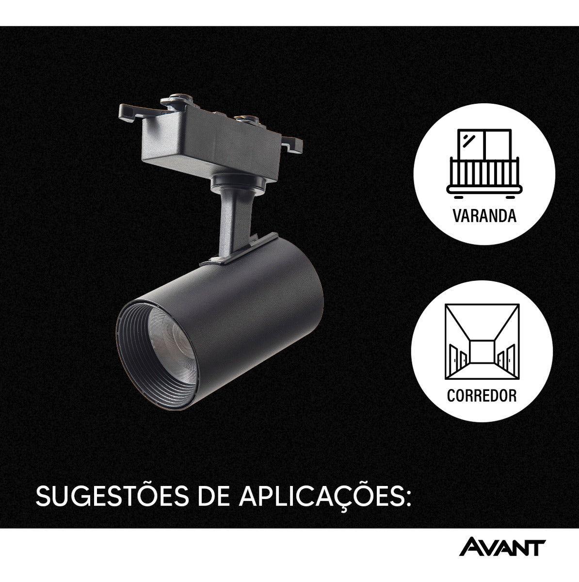 Spot Trilho Led Authentic Preto 7w 560lm 6500k Branco Frio Bivolt IluminaçãoTrilho Avant