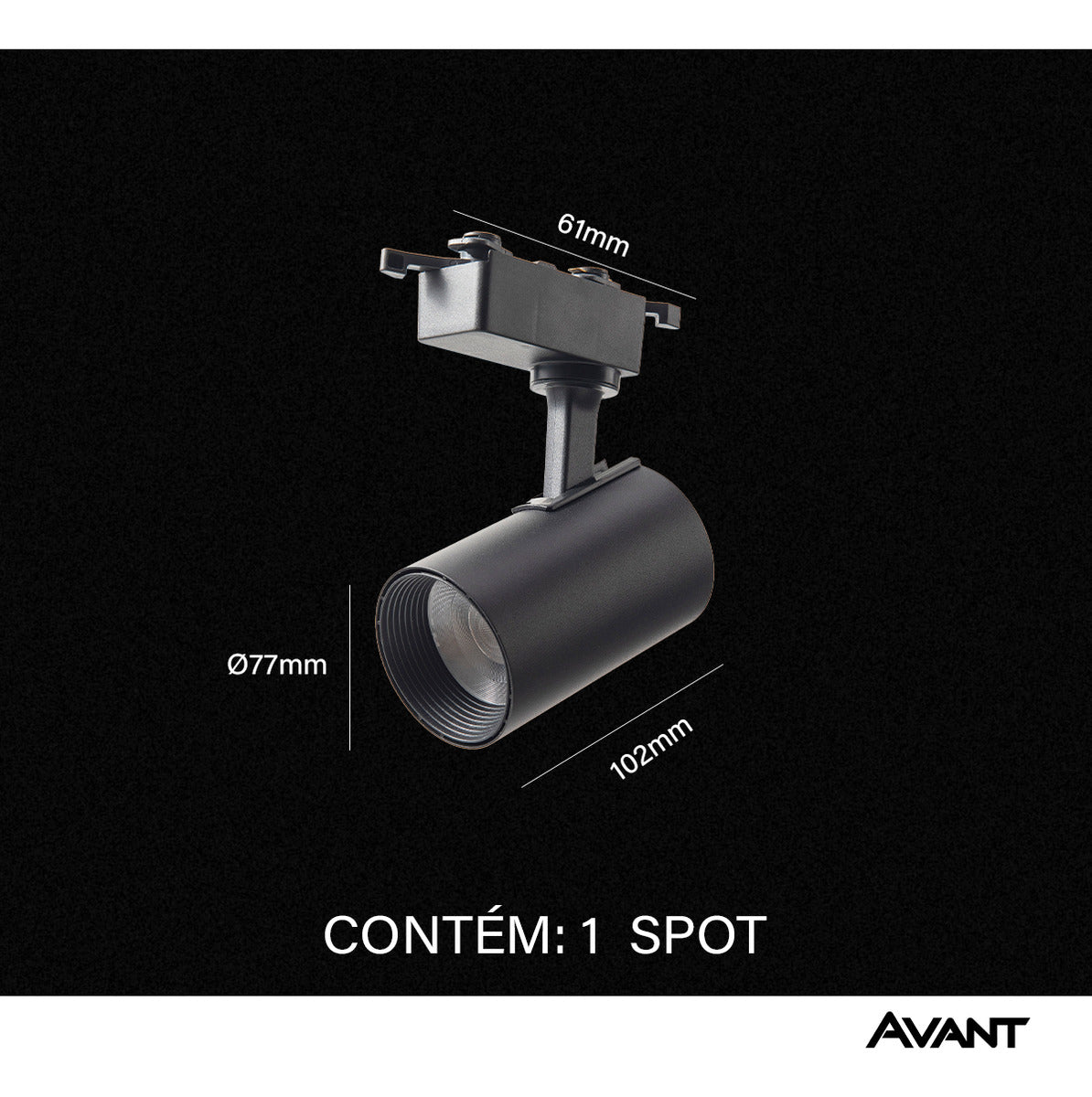 Spot Trilho Led Authentic Preto 7w 560lm 6500k Branco Frio Bivolt IluminaçãoTrilho Avant