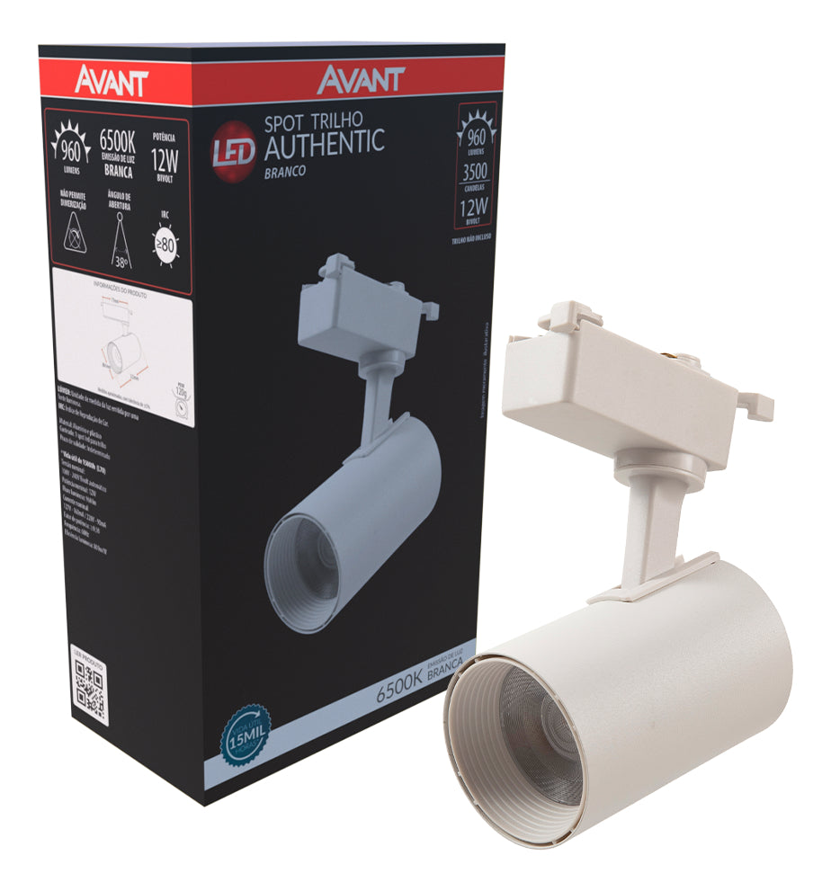 Spot Led Para Trilho Authentic T1 12w 6500k Branco Frio 110v/220v Bivolt IP20 Branco Cod: 251801375 Avant