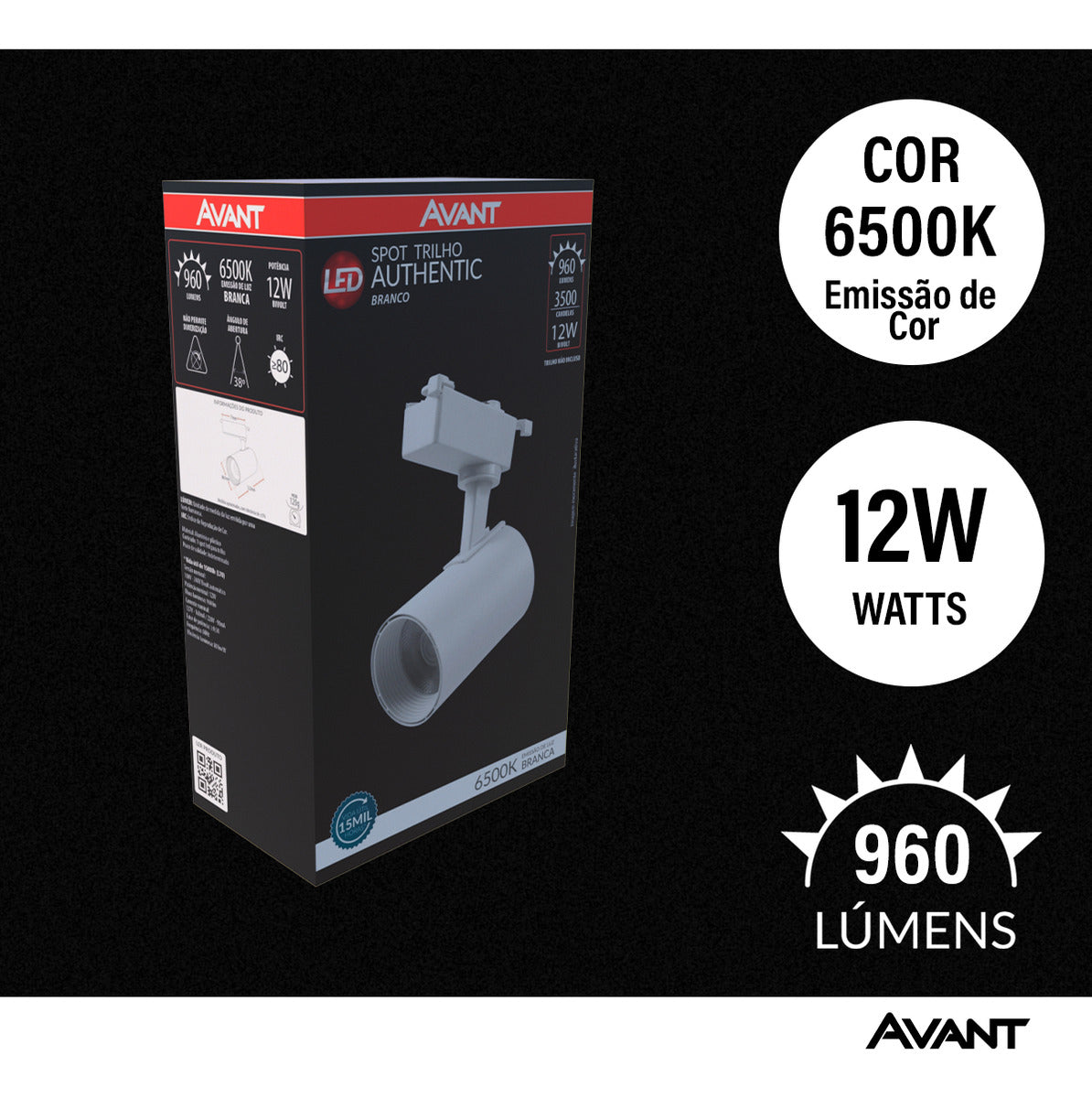 Spot Led Para Trilho Authentic T1 12w 6500k Branco Frio 110v/220v Bivolt IP20 Branco Cod: 251801375 Avant