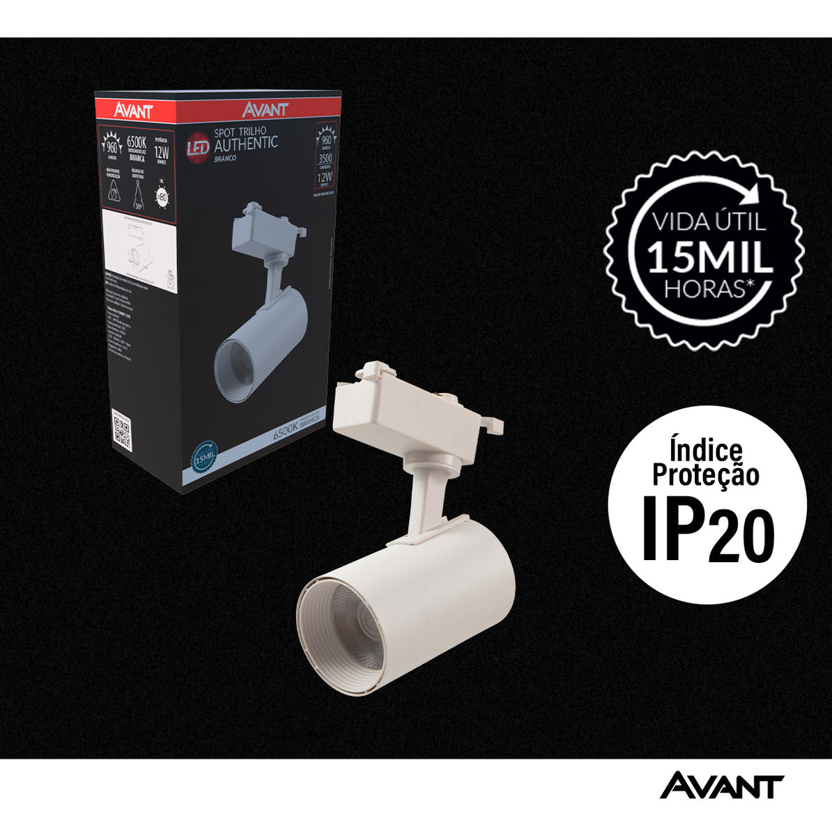 Spot Led Para Trilho Authentic T1 12w 6500k Branco Frio 110v/220v Bivolt IP20 Branco Cod: 251801375 Avant