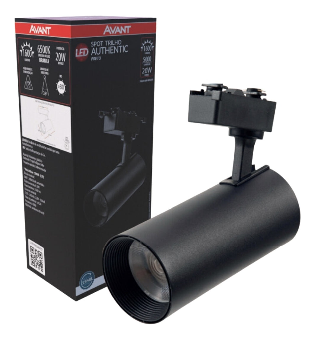 Spot Led Para Trilho Authentic T1 20w 6500k Branco Frio Ip20 Preto Cod: 251851370 Avant 127/220v