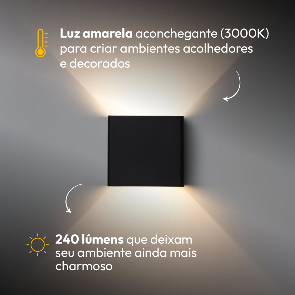 Arandela Led Versati Duplo Facho 4W 3000k Branco Quente Bivolt IP65 Preto Avant