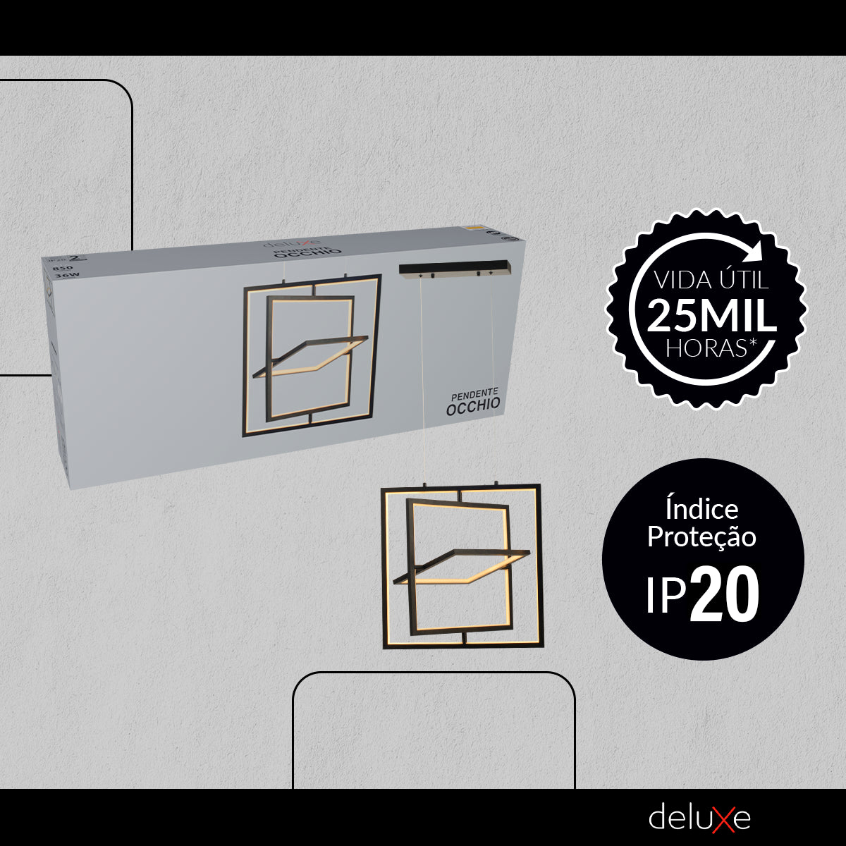 Luminaria Pendente Led Occhio 36w 2700k Preto Deluxe