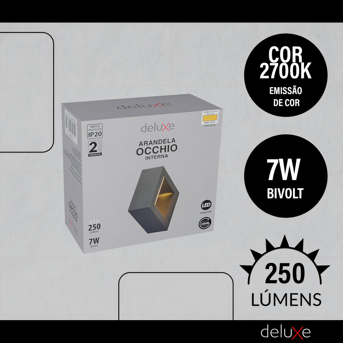 Arandela Interna Parede Led Occhio 7w Ip20 2700k Deluxe Cor Preto Luz Branco Quente 912205870 127/220v