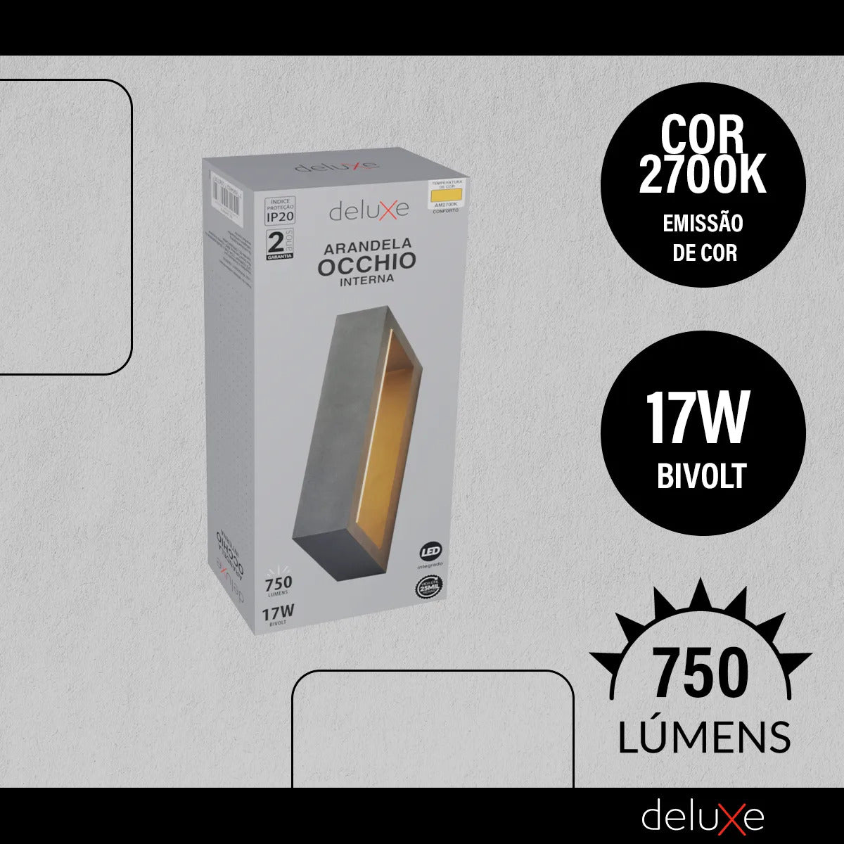 Arandela Led Interna Occhio 17w 2700k Bivolt Preto Deluxe