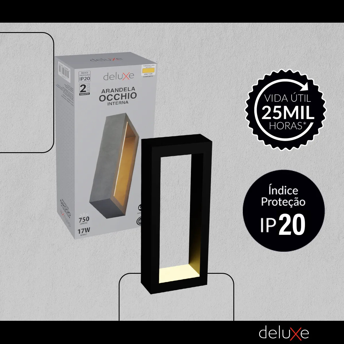 Arandela Led Interna Occhio 17w 2700k Bivolt Preto Deluxe