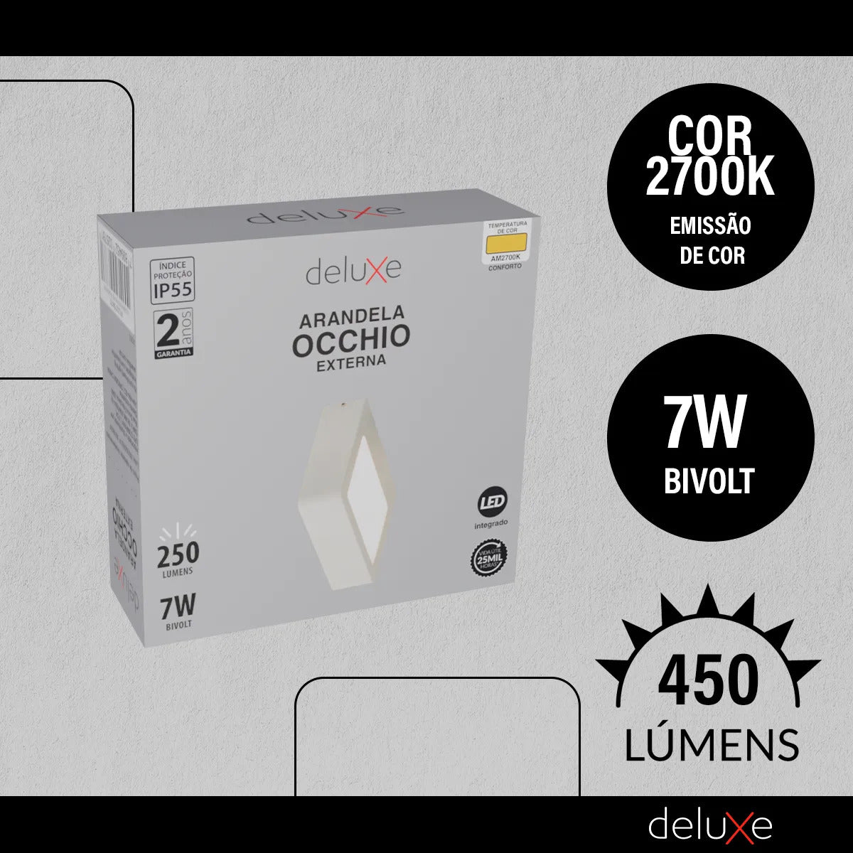 Arandela Led Externa Occhio 7w 2700k Bivolt Branco Deluxe