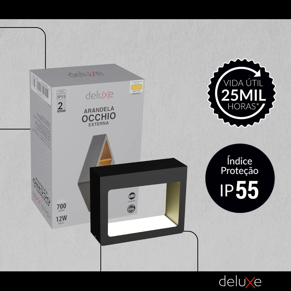 Arandela Led Externa Occhio 12w 2700k Bivolt Preto Deluxe