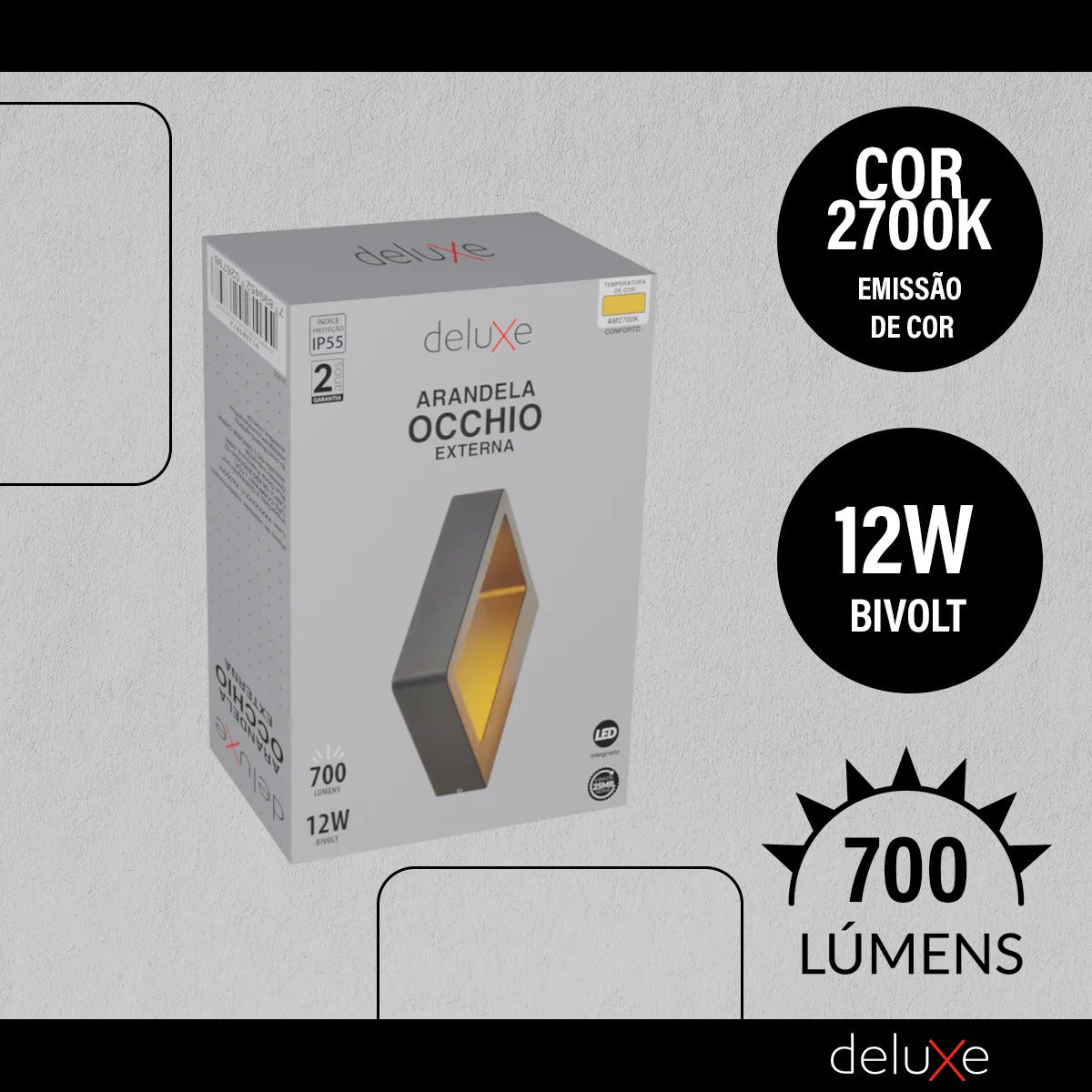 Arandela Led Externa Occhio 12w 2700k Bivolt Preto Deluxe