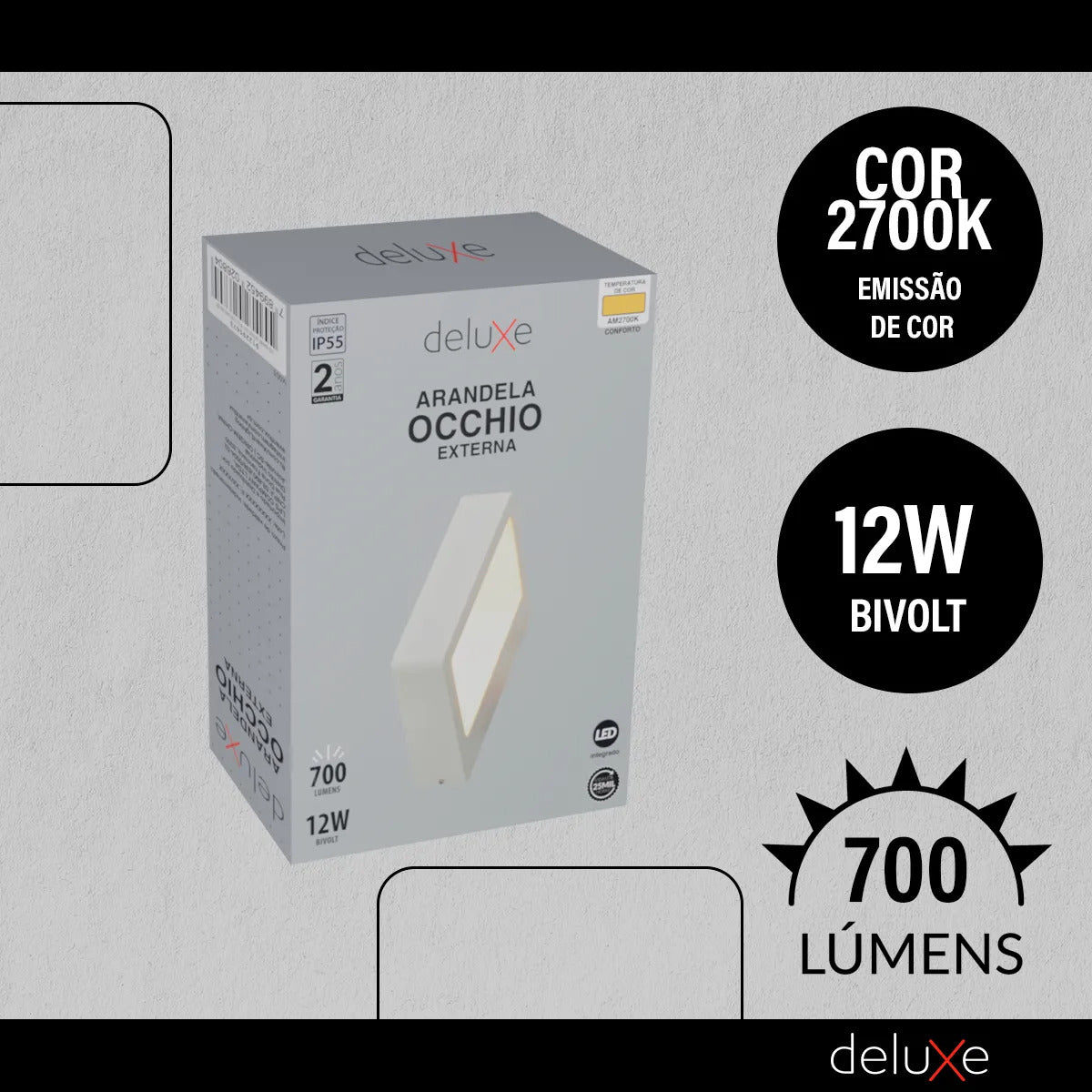 Arandela Led Externa Occhio 12w 2700k Bivolt Branco Deluxe