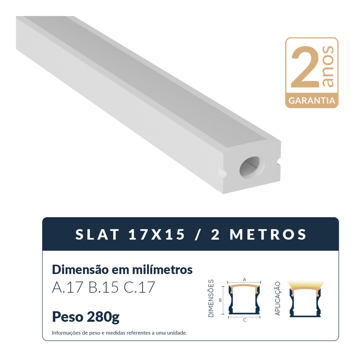Perfil Barra Risqué Slat Sobrepor 17x15mm 2 Metros IP20 Branco Avant
