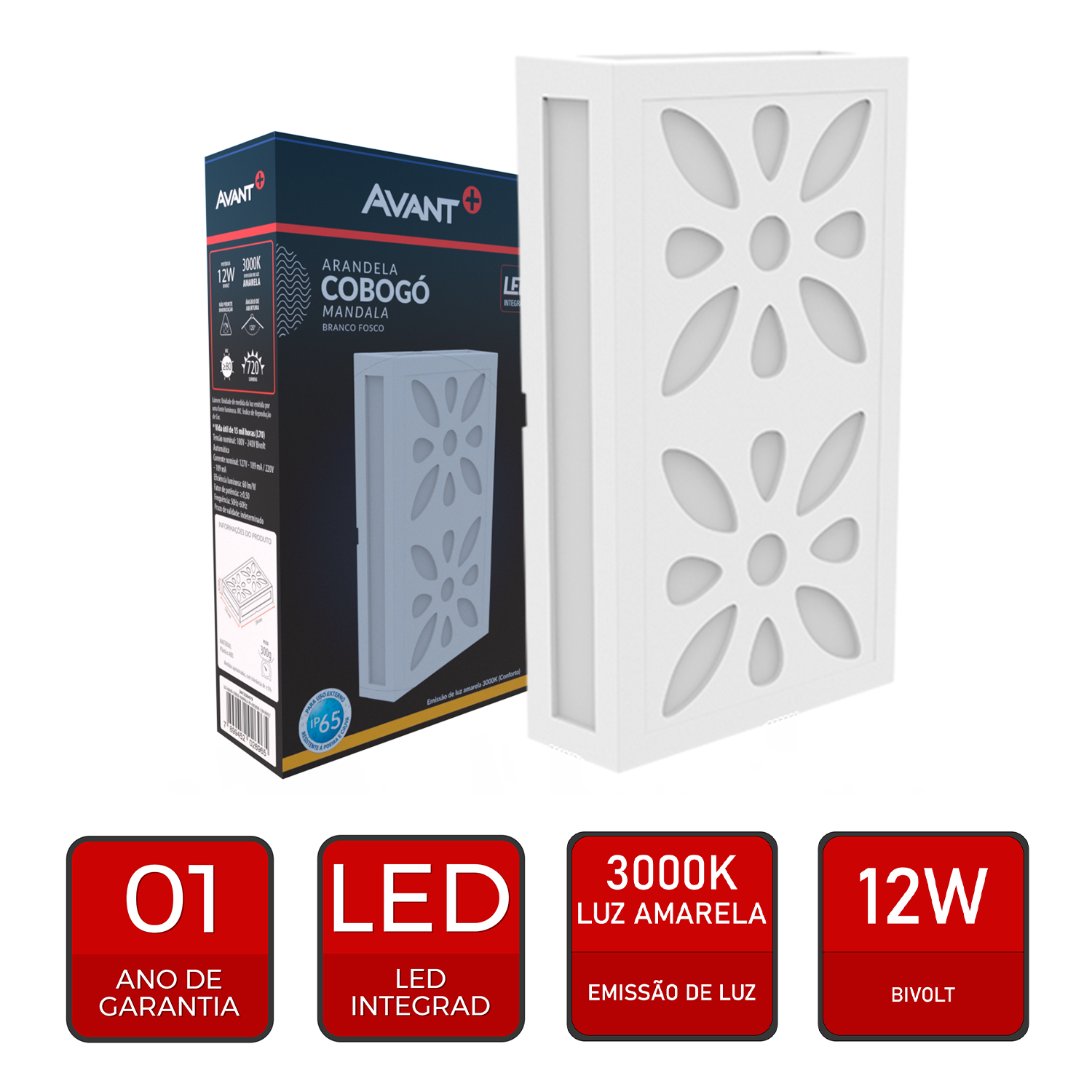 Arandela Led Cobogó Mandala 12W 3000k Branco Quente Bivolt Ip65 Branco Avant