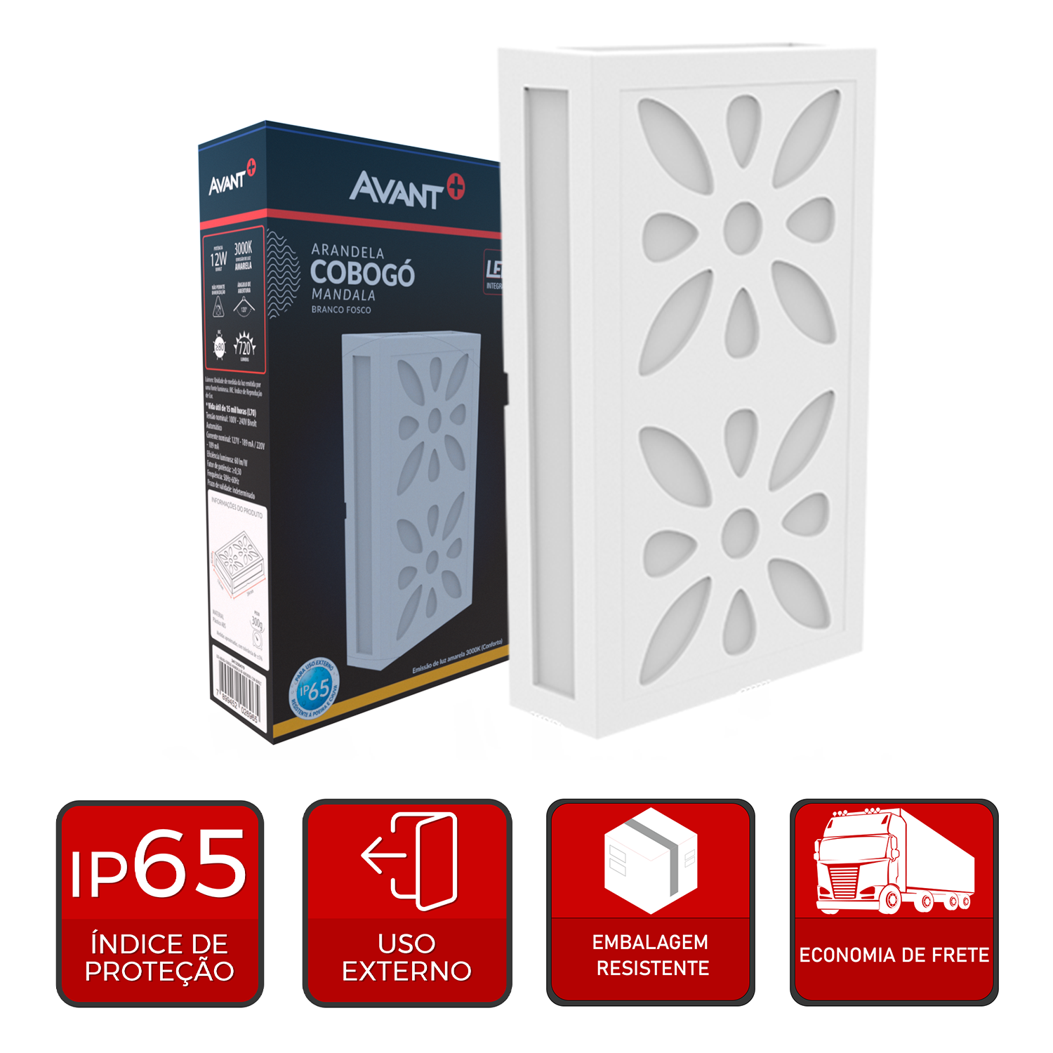 Arandela Led Cobogó Mandala 12W 3000k Branco Quente Bivolt Ip65 Branco Avant