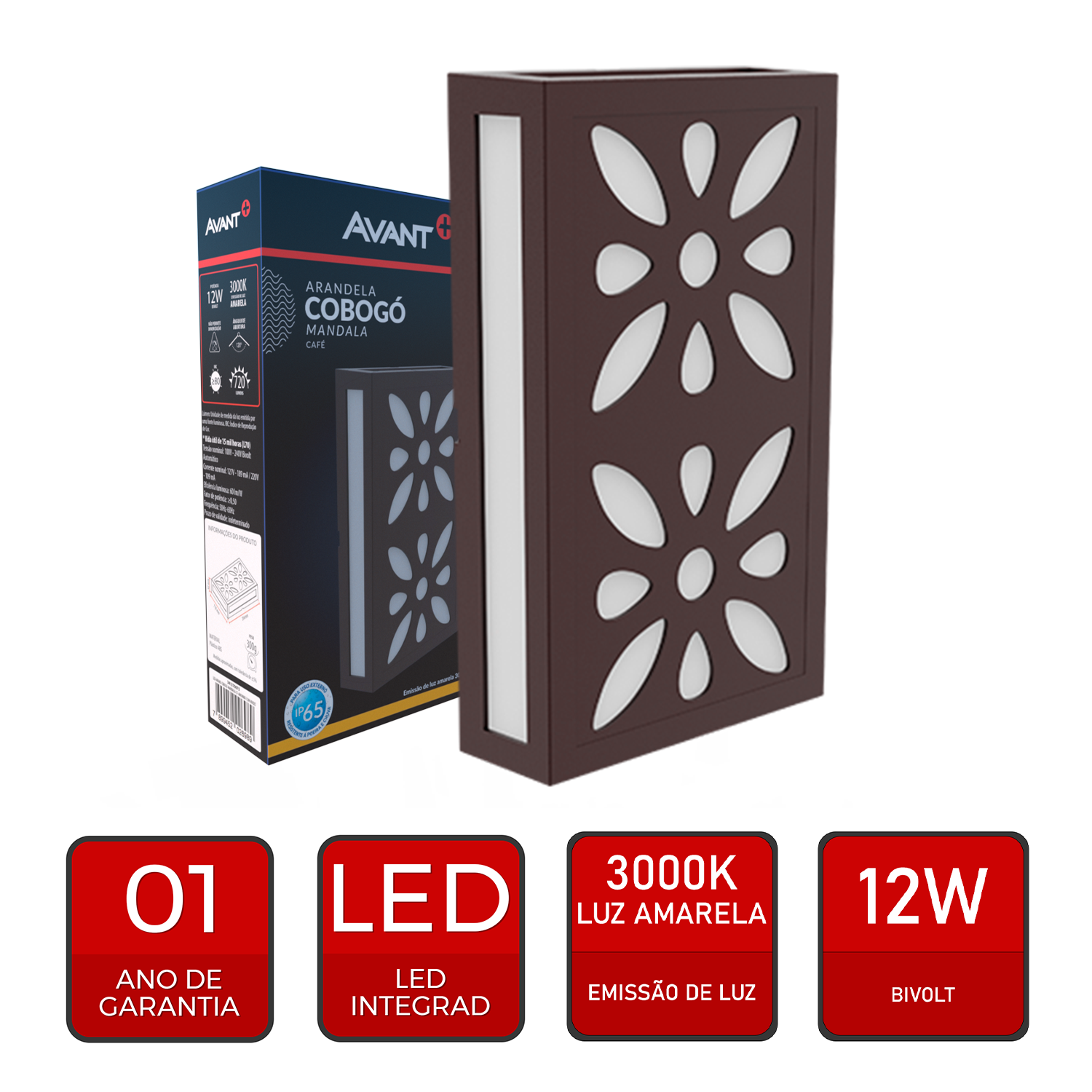 Arandela Led Cobogó Mandala 12W 3000k Branco Quente Bivolt Ip65 Preto Avant