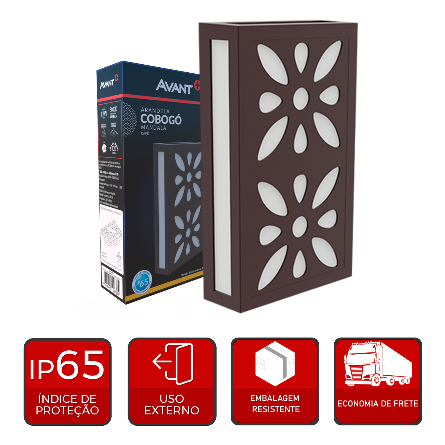 Arandela Led Cobogó Mandala 12W 3000k Branco Quente Bivolt Ip65 Preto Avant