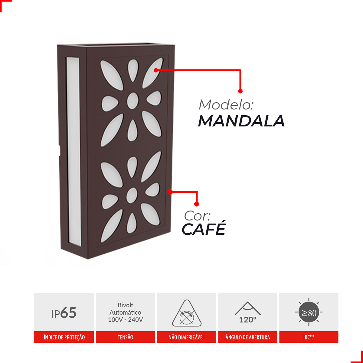 Arandela Led Cobogó Mandala 12W 3000k Branco Quente Bivolt Ip65 Café Avant