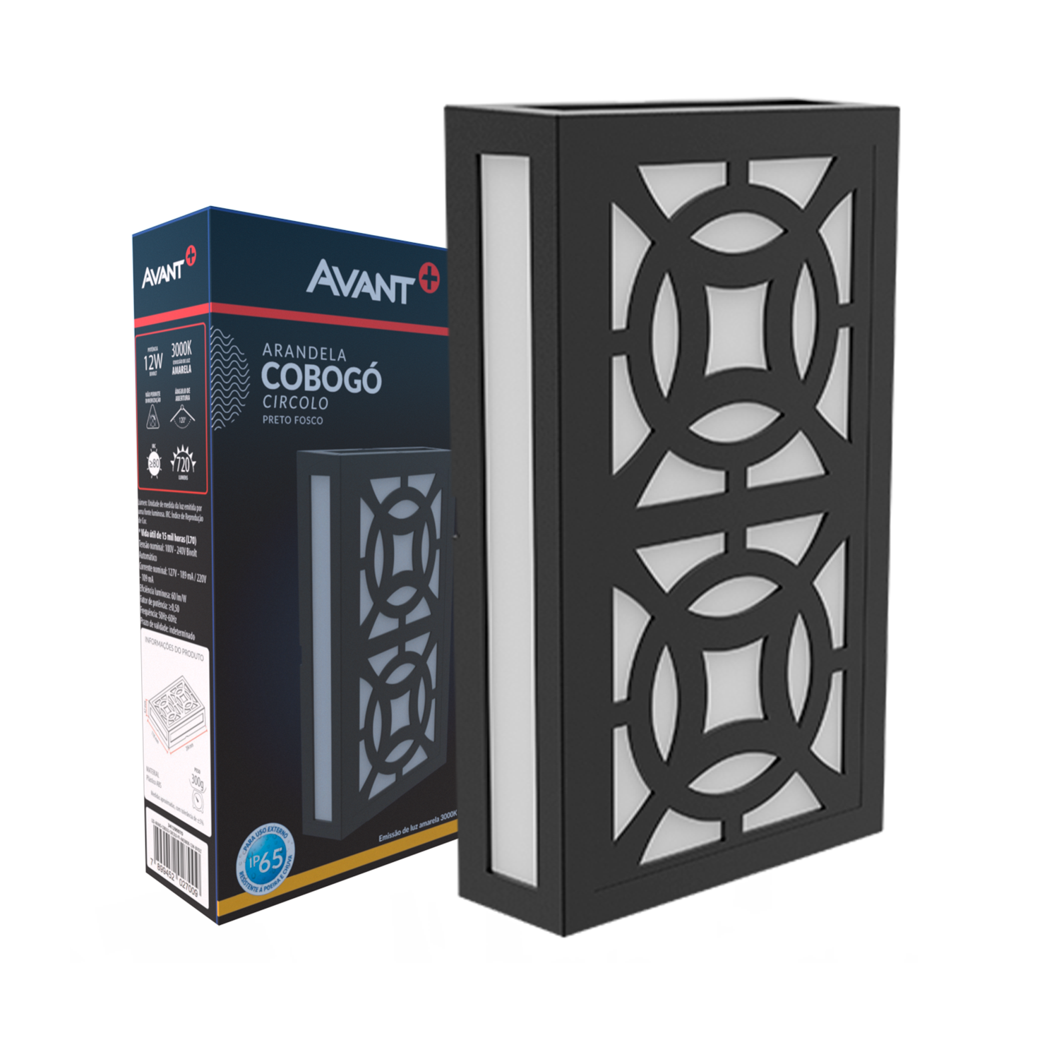 Arandela Led Cobogó Circolo 12W 3000k Branco Quente Bivolt Ip65 Preto Avant