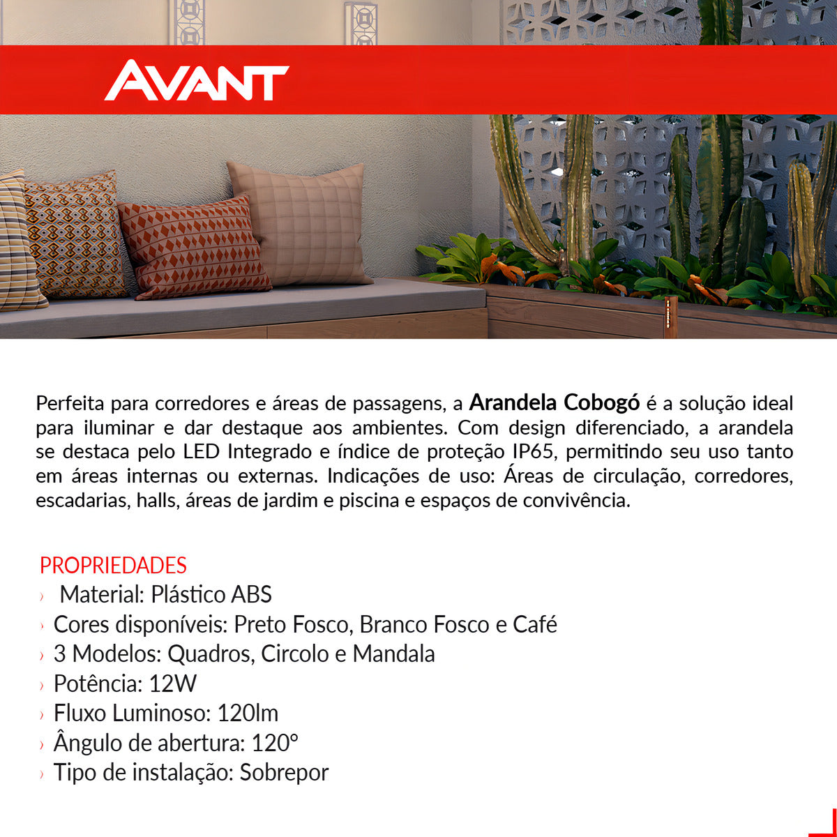 Arandela Led Cobogó Circolo 12W 300k Branco Quente Bivolt IP65 Café Avant