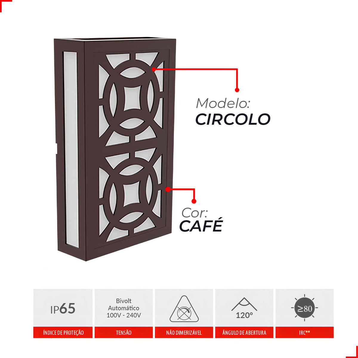 Arandela Led Cobogó Circolo 12W 300k Branco Quente Bivolt IP65 Café Avant