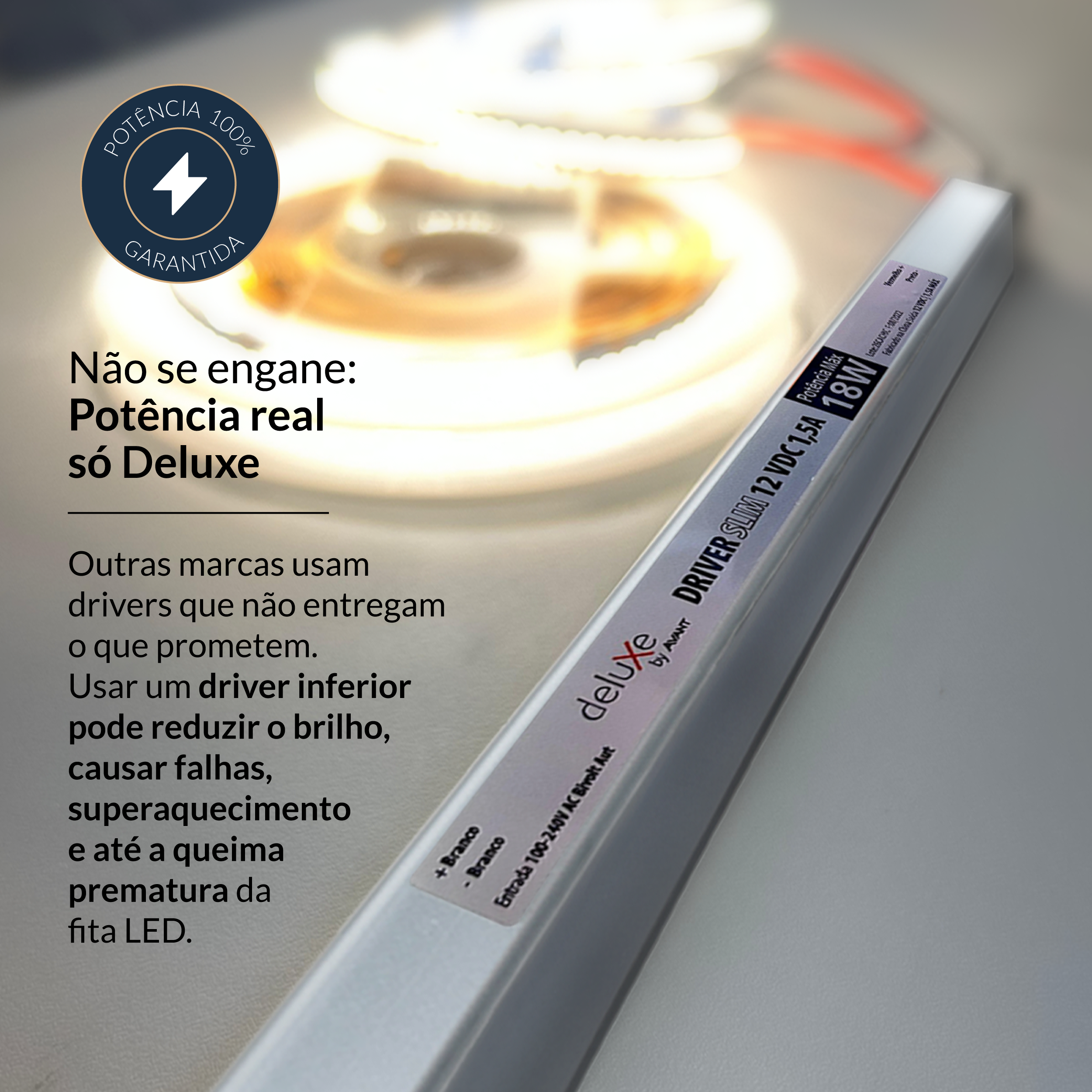 Fonte Driver Slim Fita Led 18w 12v 1,5A IP20 Bivolt Preto Avant