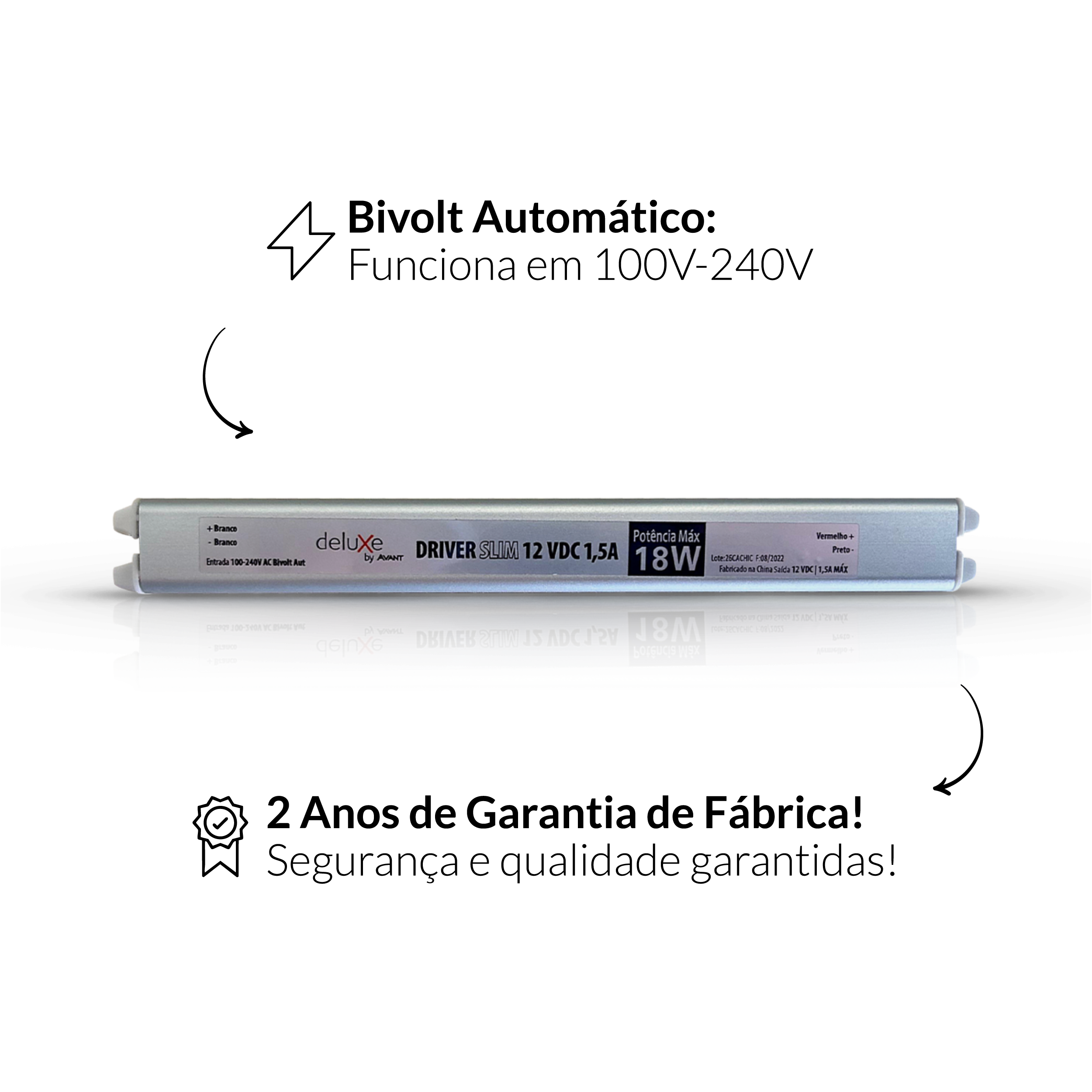 Fonte Driver Slim Fita Led 18w 12v 1,5A IP20 Bivolt Preto Avant