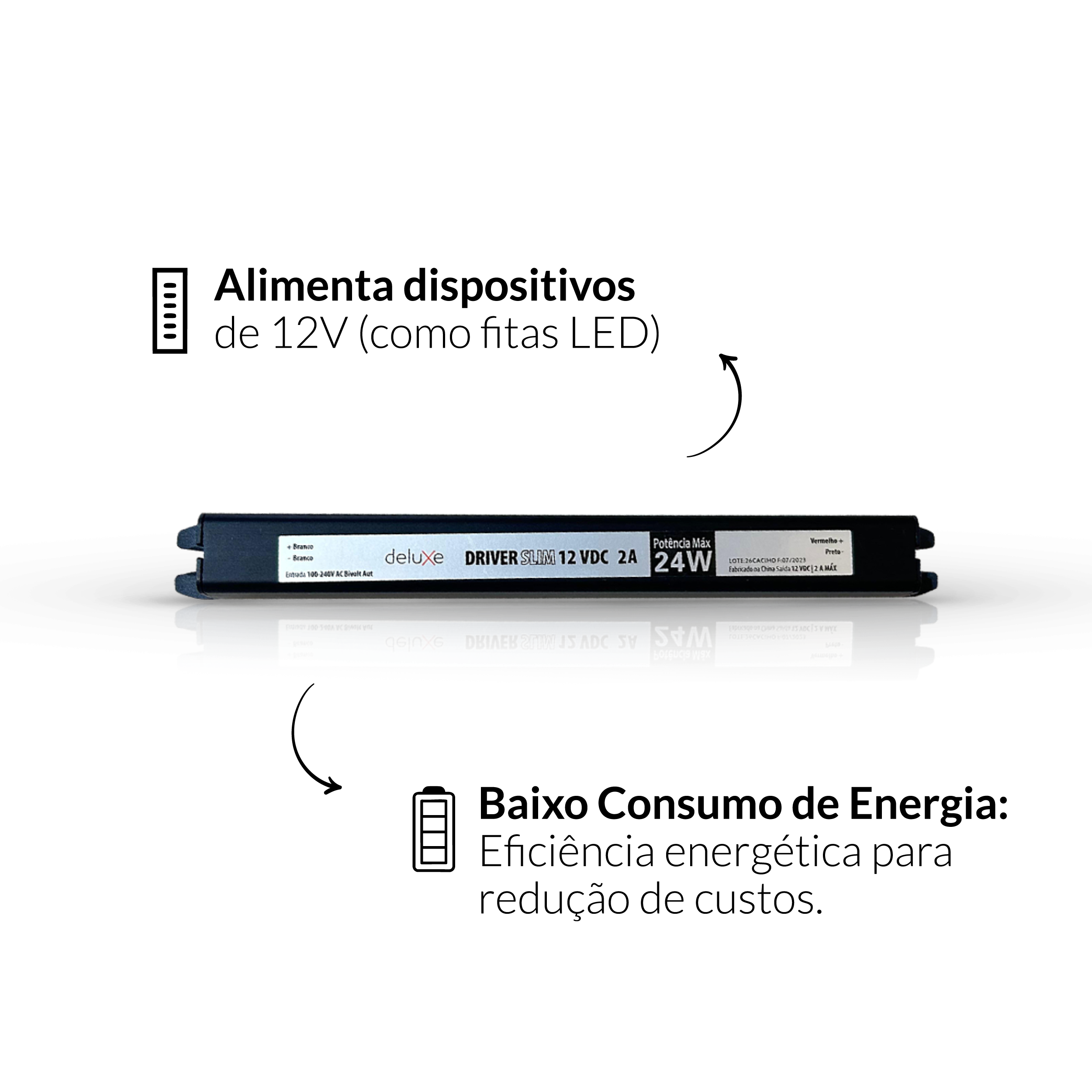 Fonte Driver Slim Fita Led 24w 12v 2A IP20 Bivolt Preto Avant