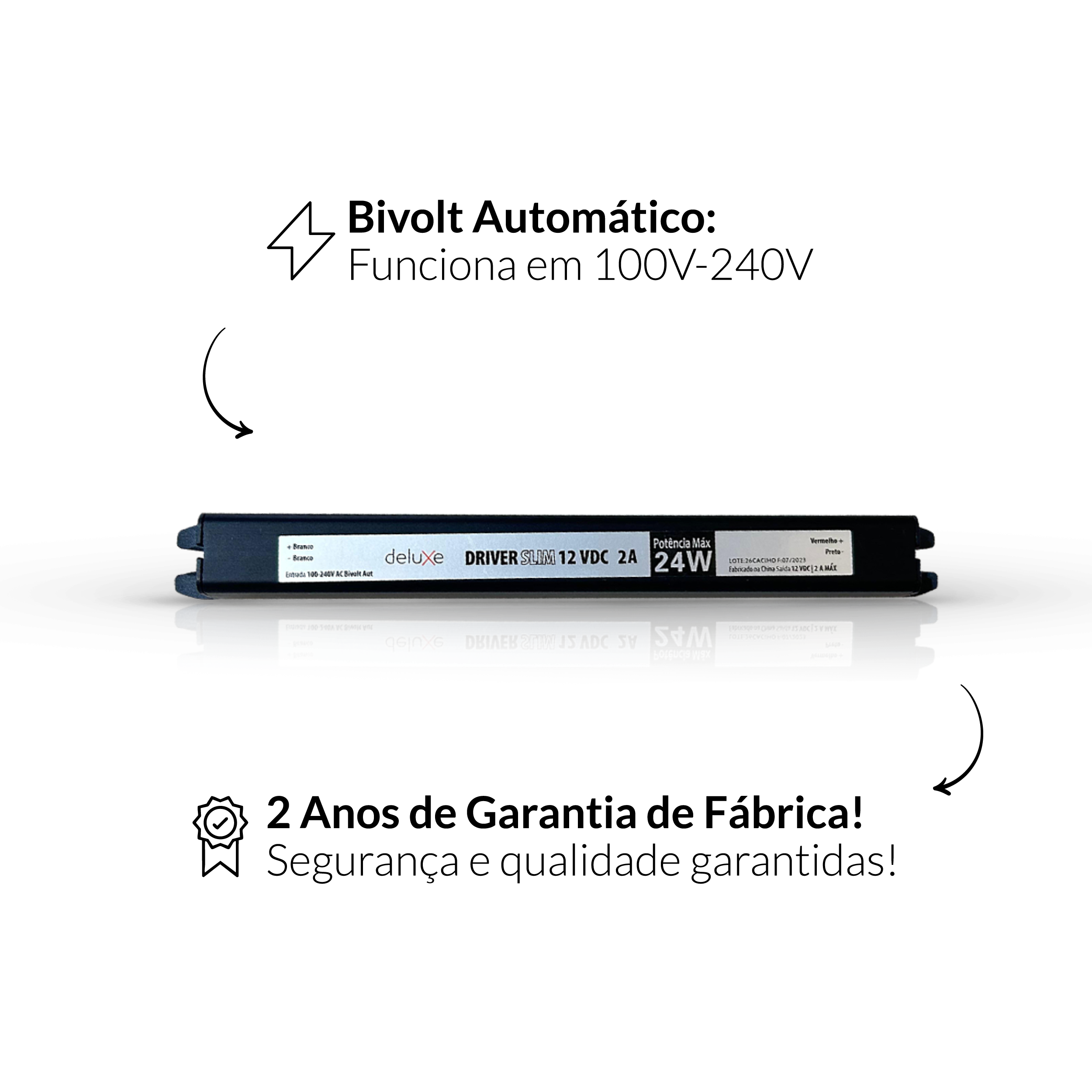 Fonte Driver Slim Fita Led 24w 12v 2A IP20 Bivolt Preto Avant