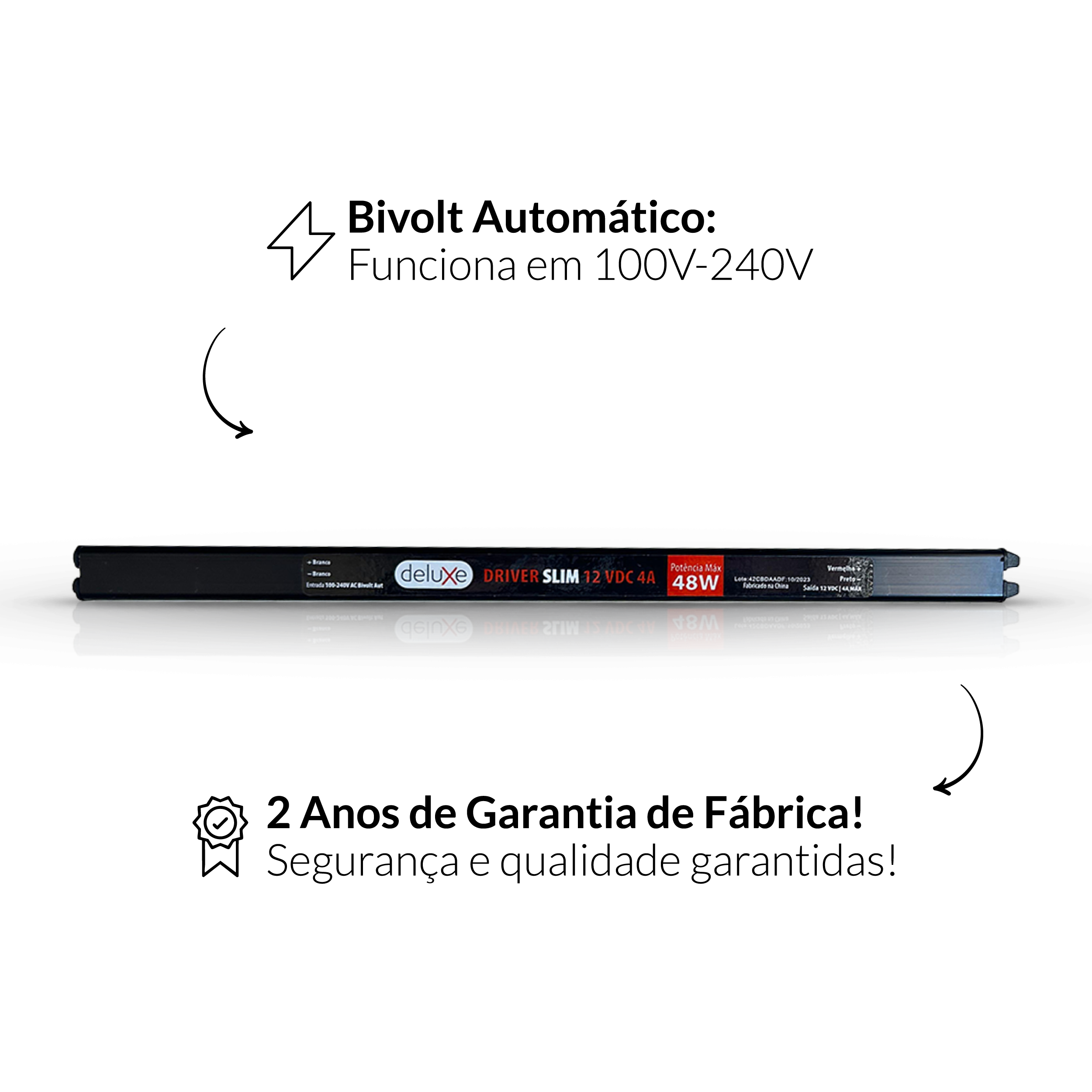 Fonte Driver Slim Fita Led 48w 12v 4A IP20 Bivolt Preto Avant