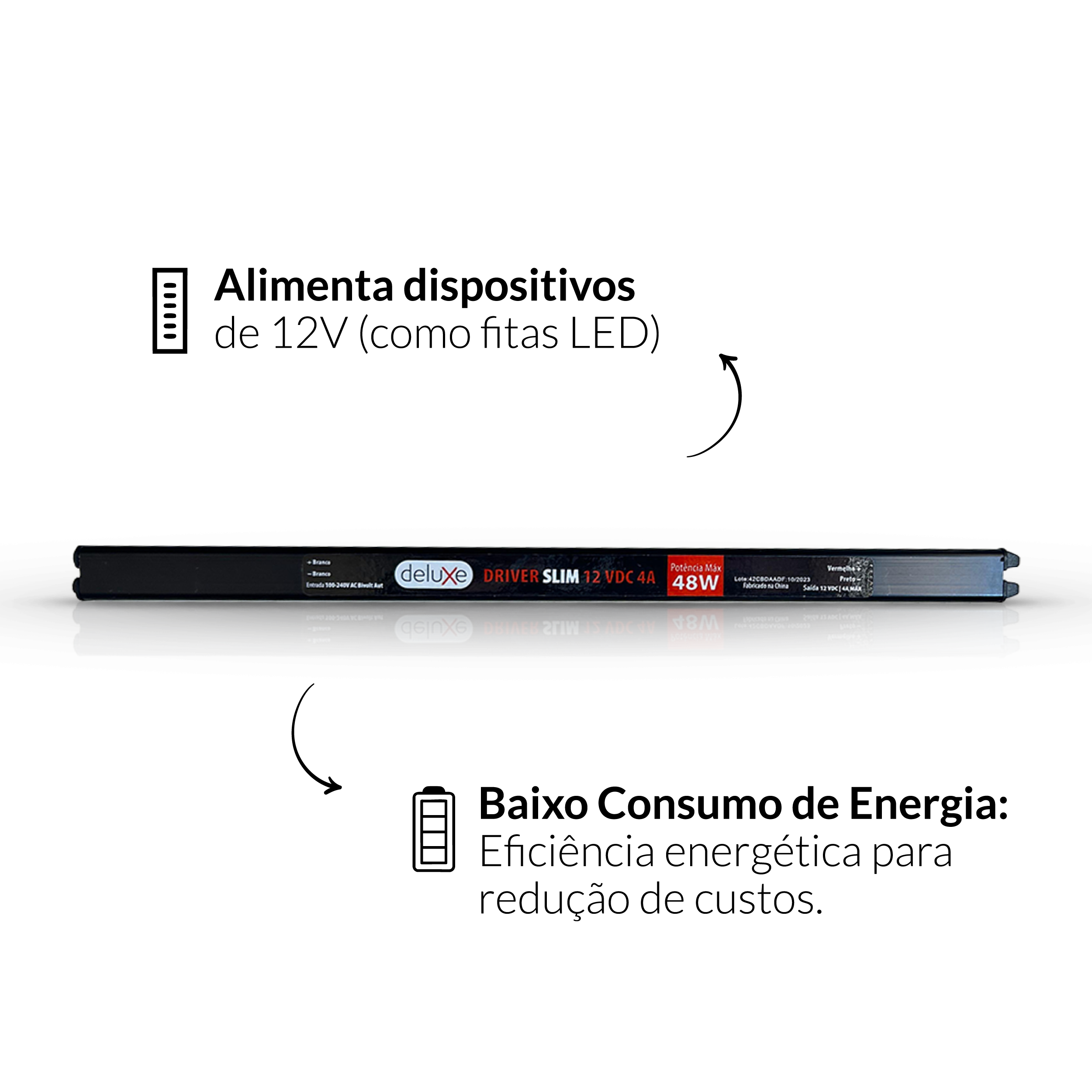 Fonte Driver Slim Fita Led 48w 12v 4A IP20 Bivolt Preto Avant