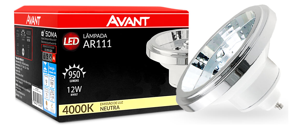 Lâmpada Ar111 12w 4000k Branco Neutro Gu10 IP20 Bivolt Branco Avant