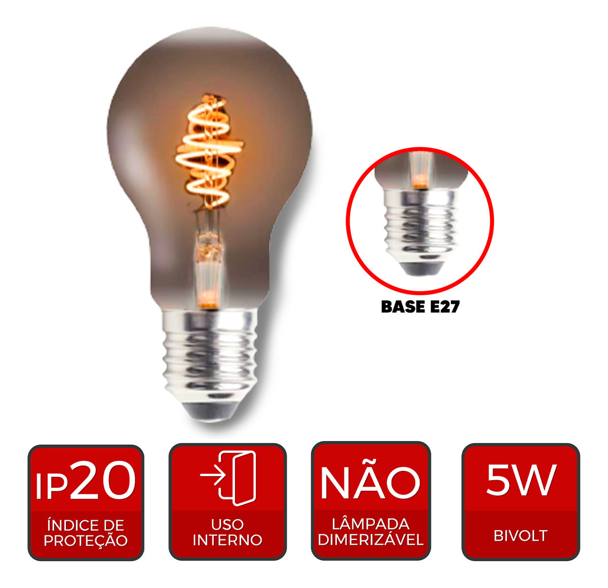Lampada Led Retro A60 5w 2200k Branco Quente E27 Bivolt Deluxe