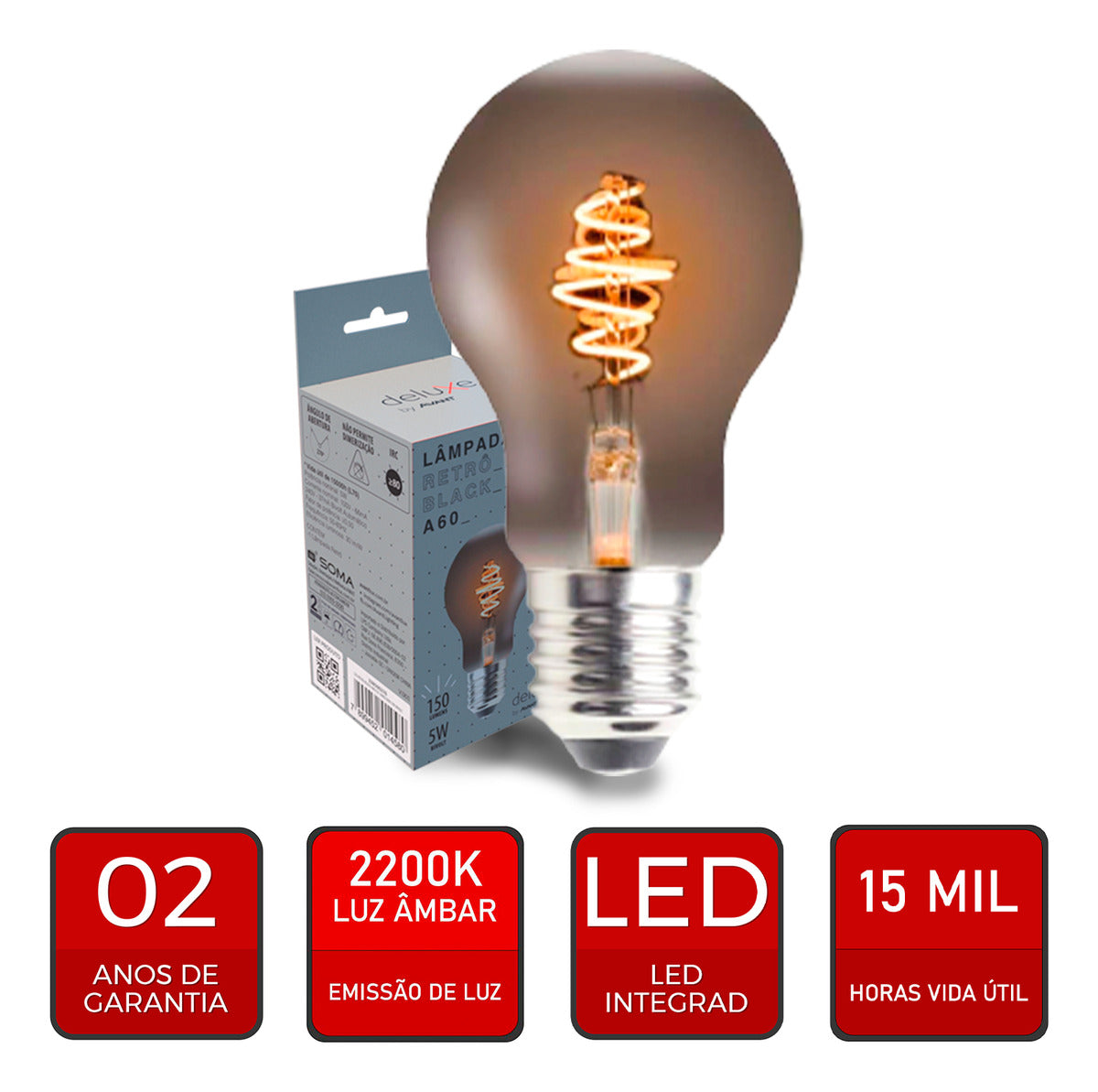Lampada Led Retro A60 5w 2200k Branco Quente E27 Bivolt Deluxe