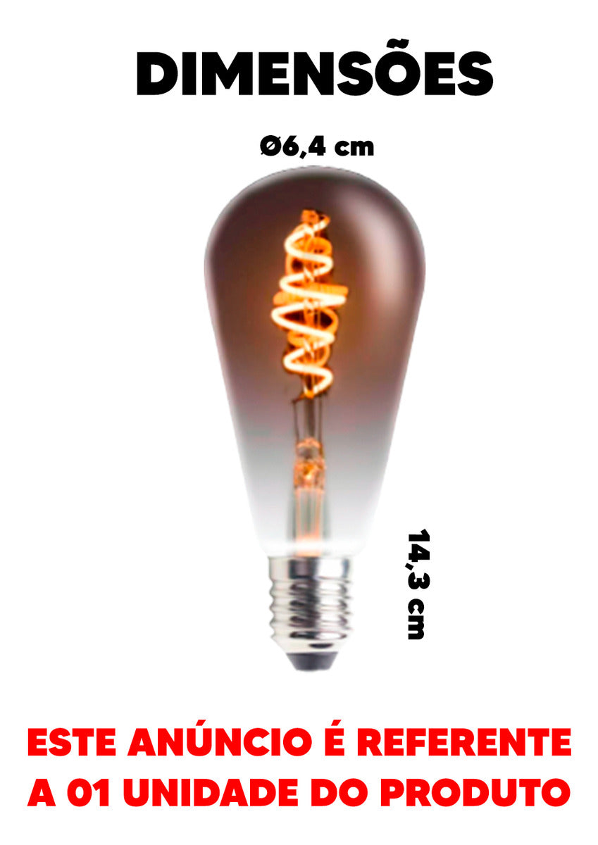Lâmpada Led Filamento St64 Retrô Âmbar Branco Quente Cor Da Luz Amarela 2200k 127/220v